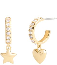 From COACH&#x2C; these earrings feature:Huggie hoop earringsBrass/glass crystalTitanium post-closure Includes signature COACH jewelry pouchApprox. 0.9" L x 0.1" -0.3" W x 0.4" diameterImported. Elegant Coach Heart Shaped Jewelry, Coach Heart Charm Heart Jewelry, Coach Elegant Heart Jewelry, Gold Hoop Crystal Earrings, Coach Hoop Earrings, Coach Jewelry, Rhinestone Jewelry, Huggie Hoop Earrings, Accessories Jewelry Earrings