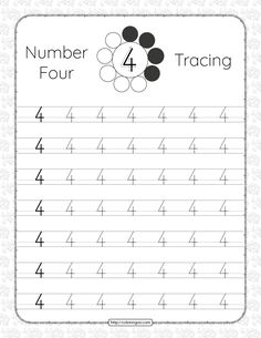 the number four traceing worksheet for children to practice their handwriting and numbers