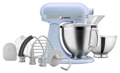 an assortment of kitchen appliances including a mixer