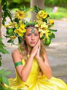 Introducing the Lemon and Lime Summer Halo Headdress, the ultimate accessory to elevate your style and make a statement at any occasion! Imagine being the center of attention at every photoshoot, festival, pageant, Mardi Gras, performance, cosplay event, or even a whimsical summer wedding. This citrusy headpiece is meticulously crafted with love, inspired by the vibrant colors and refreshing essence of zesty lemons and limes. This masterpiece is a true embodiment of summer's playful spirit and n Fruit Headpiece, Rainbow Goddess, Halo Headpiece, Floral Headdress, Flower Headpiece, Costume Hats, Citrus Fruit, Lemon Lime, Headdress