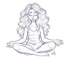 a drawing of a woman sitting in the lotus position