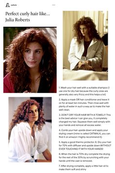 #curly #curlyhair #tipsforcurlyhair #juliaroberts Julia Roberts Curls, Natural Loose Curly Hair, Julia Robert’s Curly Hair, How To Color Curly Hair, Julia Roberts Style 90s Curly Hair, Brazilian Curly Hair Products, Curly Hair Actresses, Julia Roberts Aesthetic, Julia Roberts Curly Hair