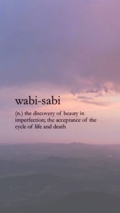 the words wabi - sabi are written in black on a pink sky background