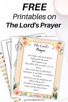 the lord's prayer printables on top of two notebooks and a candle