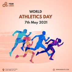 the world athletics day poster is designed to look like people running in different colors and sizes