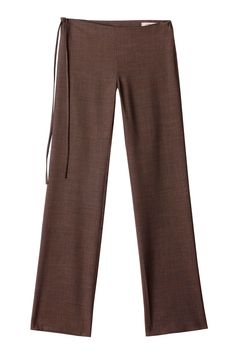 Same day international and domestic shipping on Paloma Wool from the USA. 90's style low rise pant with tie at the side. Wear tied or open. Fabric is 53% recycled polyester 25% mulesing free wool, 20% European flax linen, and 2% elastane. Wool Brown Pants, Tailored Brown Cotton Pants, Brown Cotton Y2k Pants, Tailored Brown Wool Pants, Low Waist Trousers, Paloma Wool Pants, Low Waist Pants, Sick Clothes, Low Rise Pants