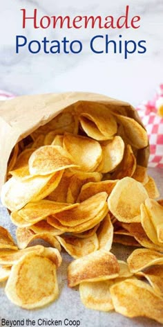 homemade potato chips in a paper bag