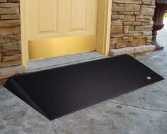 Simply place the EZ-ACCESS® Rubber Threshold #ramp in front of the door to provide a smooth ground-to-sill transition. This slip-resistant ramp is designed to be used on any surface and can easily be trimmed or notched for a custom fit. Adaptive Devices, Portable Wheelchair Ramp, Adaptive Equipment, Door Upgrade, Aging In Place