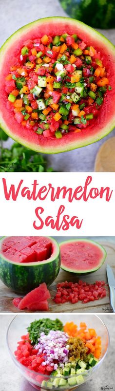 watermelon salad with red onions, cucumber and tomatoes in the middle