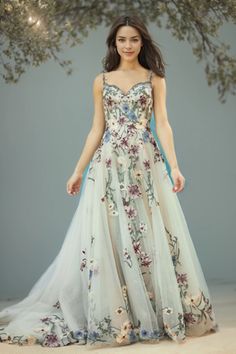 Olivia Mark - Romantic Embroidered Halter Backless Mesh Ball Gown Maxi Dress Patchwork Maxi Dress, Ball Gown With Flowers, Floral Dress Formal, Dress Collar, Maxi Gown Dress, Embroidered Maxi Dress, Here Comes The Bride, Waist Dress, Types Of Skirts