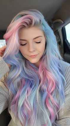 Hair Ideas To Dye Your Hair, Pastel Cotton Candy Hair, Pink Blue Purple Hair, Candy Hairstyles, Fun Colored Hair, Cotton Candy Hair Color, Pastel Color Hair, Pastel Hair Colors, Pink And Blue Hair