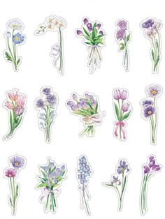 an assortment of flowers stickers on a white background