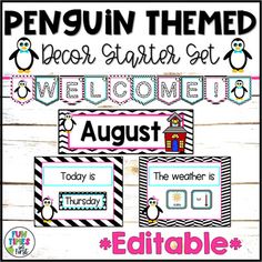 penguin themed welcome sign and bulletin board