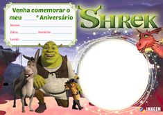 an image of shrek and the three little pigs with a blank sign in front of them