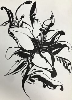 a black and white drawing of a flower