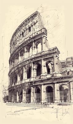 an ink drawing of the colossion in rome