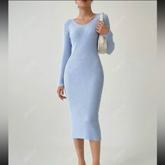 Light Blue Size M Never Used Off The Shoulder Sweater Dress, Blue Sweater Dress, Off The Shoulder Sweater, Dress For Spring, Shein Dress, Shein Dresses, Fall Color, Blue Sweater, Shoulder Sweater