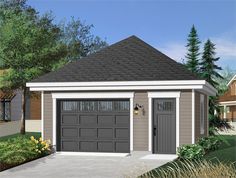 this is a computer rendering of a two car garage with the door open and windows closed