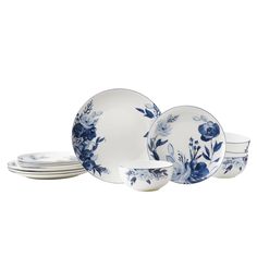 blue and white floral dinnerware set