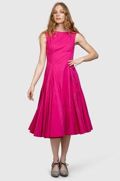 Organic Cotton Fit & Flare Dress - AGAATI Pink A-line Midi Dress With Pleated Waist, Pink Fitted A-line Pleated Dress, Evening Dress With Pleated Hem And Full Skirt, Pleated Bodice Fit And Flare Tea Length Dress, Tea Length Fit And Flare Dress With Pleated Bodice, Fit And Flare Tea Length Dress With Pleated Bodice, Fit And Flare A-line Dress With Pleated Bodice, Cocktail A-line Dress With Pleated Hem, Pleated Fit And Flare Dress For Garden Party