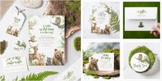 woodland animals baby shower set Animals Baby Shower Ideas, Animal Decorations, Gender Neutral Invitations, Woodland Creatures Baby Shower, Whimsical Tree, Animal Baby Shower Theme, Forest Animal, Baby Deer