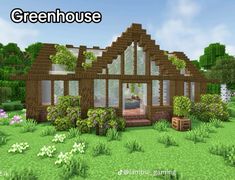 an image of a house in the middle of some bushes and flowers with text overlay that reads greenhouse