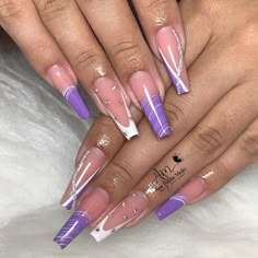 Blue Acrylic Nail Designs, Purple And Pink Nails, Blue Matte Nails, Violet Nails, Purple Acrylic Nails, Subtle Nails, Blue Acrylic Nails, Nails Design With Rhinestones, Cute Acrylic Nail Designs