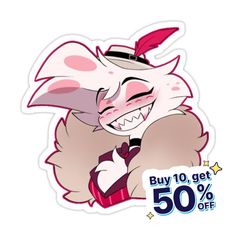 an animal sticker with the words buy 10 get 50 % off on it's back