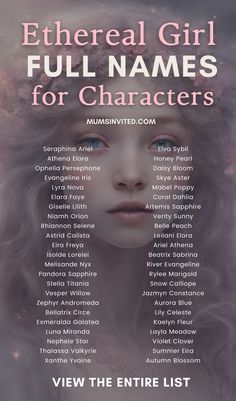 an advertisement for the ether girl full names for characters