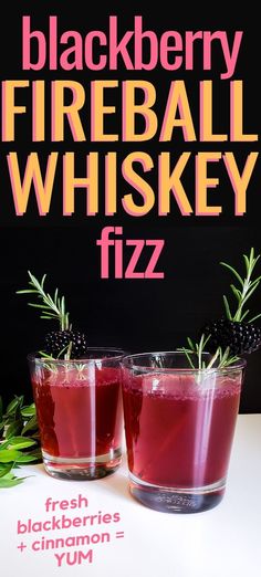 blackberry fireball whiskey fizz is served in two glasses