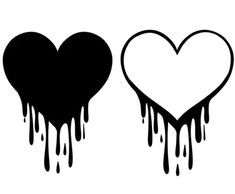 two hearts with dripping paint on them, one is black and the other is white