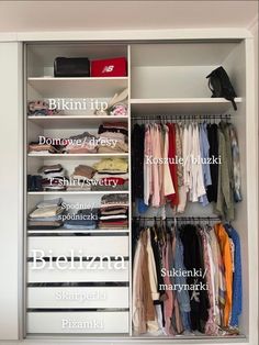 an organized closet with clothes and other items