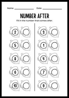 the number after worksheet for numbers 1 to 10