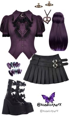 #darkpurple  #ootd Raven Queen Outfit, Band Outfits, Raven Queen, Queen Outfit, Alt Outfits, Anime Inspired Outfits, Alt Fashion, Fashion Design Clothes