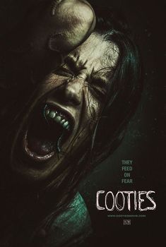 a movie poster for the upcoming horror film, cooteies with an image of a woman's face screaming