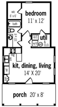 the floor plan for a small house with two bedroom and living areas, including an attached bathroom