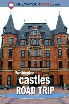 an old brick building with the words washington castle's road trip in front of it