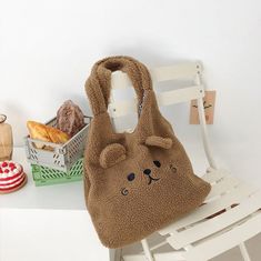 [{ product_title }}- Bobo's House Bear Bag, Kawaii Bag, Goth Vintage, Kawaii Backpack, Soft Teddy, Cartoon Embroidery, Bear Face, Soft Teddy Bear, Kawaii Plush