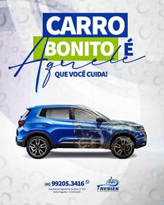 a blue car with the words carro bonito e que voce cudia