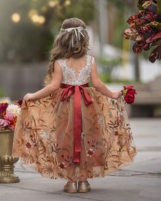 Burnt Orange Tulle & Lace Flower Girl Dress, Floral Flower Girl Dress, Rustic Flower Girl Dress, Boho Flower Girl Dress, Flower Girl Dress - Etsy Floral Flower Girl Dress, Terracota Wedding, Flower Girl Dress Boho, Boho Flower Girl Dress, Bautizo Ideas, Modern Hacienda, Rustic Flower Girl, Rustic Flower Girl Dress, Lace Flower Girl Dress