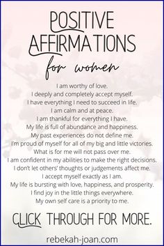 a poem that says positive affirmations for women with flowers in the background and text