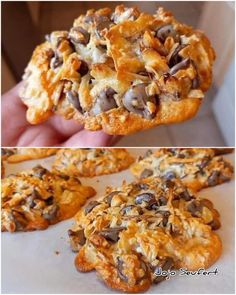 two pictures showing different types of cookies and one with chocolate chip toppings on it