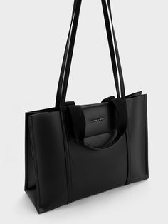 Black Shalia Tote Bag - CHARLES & KEITH US Charles And Keith Bags, Charles And Keith, Minimalist Tote Bag, Luxury Tote Bags, Handbag Charms, Charles Keith, Work Bag, Black Tote, Womens Purses