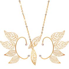 PRICES MAY VARY. Let our gold leaf necklace set bring you a beautiful day YOU WILL GET:2x Gold Leaf, size is WxH=2.76x3.15 inches necklace length is 21.3+2.4 inches bright colour,very lightweight, won't put any burden on your ears and neck If you have any problem, please let me know, your Satisfaction is our pleasure Let our gold leaf necklace set bring you a beautiful day Forest Elf Costume, Elf Accessories, Elf Jewelry, Leaf Ear Cuffs, Ear Cuff Gold, Elf Ear, Elf Ear Cuff, Fairy Ears, Gold Leaf Necklace