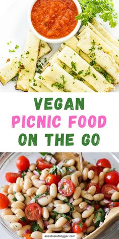 vegan picnic food on the go with text overlay that reads vegan picnic food on the go