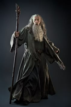 an old man with long white hair holding a staff