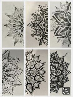 four different designs on white paper with black ink