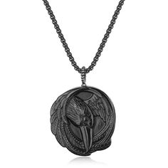 PRICES MAY VARY. This viking necklace feathers 1.3*0.4"(3.2*1.0cm) raven pendant with genuine black obsidian crystal, a wonderful viking jewelry for men Black color stainless steel box chain of this black obsidian necklace: 24"(60cm) Box Chain Every raven necklace comes with a GIFT BOX; 180 days warranty and free replacement(Feel free to contact us) This obsidian necklace for men is designed with raven pattern to bring you extra masculine and mysterious charm. Bring a mysterious touch in your ou Black Viking Engraved Jewelry, Raven Pattern, Native American Mythology, Black Obsidian Necklace, Black Obsidian Crystal, Raven Pendant, Raven Necklace, Black Obsidian Stone, Obsidian Necklace