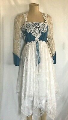 Victorian Cowgirl Blue Denim and White Lace Empire Dress with Bolero, Size 10 | eBay