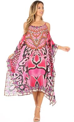 OS: [(Fits Approximate Dress Size US 0-2X, UK 6-24, EU 34-52) Max bust size: 48 inches 122cm), Bust unstretched: 48 inches (122cm), Length: 42.5 inches (108cm)]. Approximate Length = 42.5 inches (108cm) measured shoulder to front hem. This dress features a vibrant tropical inspired print. Comes in a loose fit, short sleeves and a wide boat neck opening. It's soft and beautiful cutout shoulders are perfect to keep you beautiful and fresh in hot weather. It has an airy silhouette, comfortable and Evening Scarf, Embroidery Skirt, Long Beach Dress, Leggings Sale, Caftan Dress, Fashion Inspiration Design, Stretch Leggings, Sheer Chiffon, Kaftan Dress